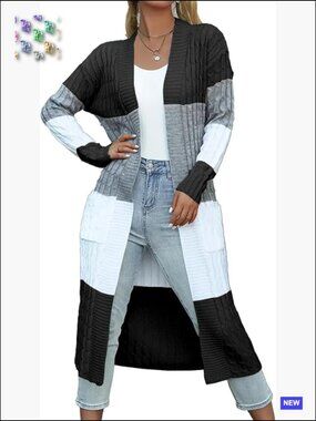 Color Block Cardigan Sweater Long Duster Cable Knit Plus Size Oversized Fit